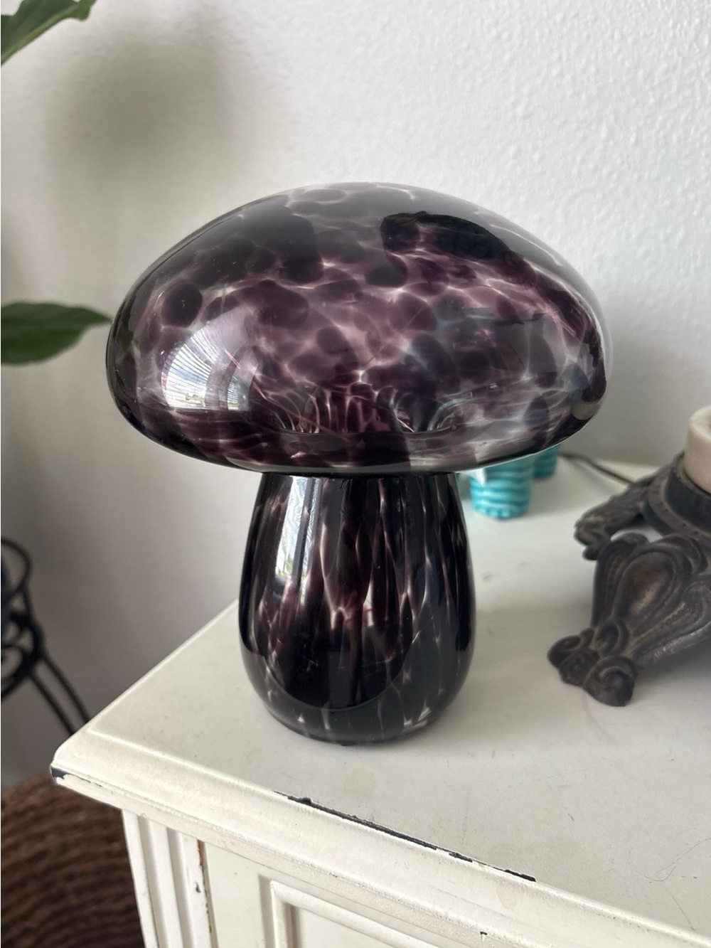 Purple Glass Mushroom Battery Lamp Decorative Home Art